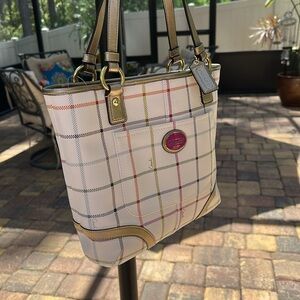 Coach Plaid Shoulder Bag - Cream and Multicolor